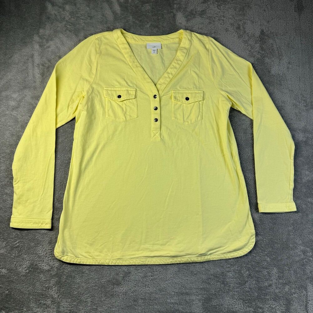 J. Jill Top Women's Small Tall Yellow Buttercup V-Neck Blouse Tunic Henley Shirt